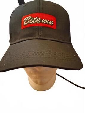 NWT - Bite Me - Black Baseball Hat Cap -  Adjustable strapback - Giant Garments